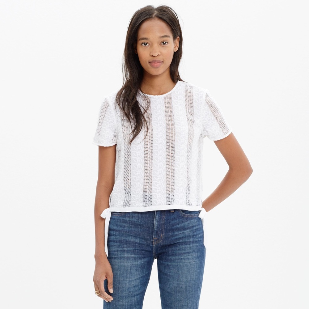 Madewell Lace Side Tie Crop Tee In White